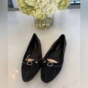 Ralph Lauren Collection horsebit black suede and leather ballet flats size 39.5